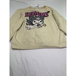 SANRIO KUROMI PULLOVER Cream SWEATER SIZE M / L  Cropped Long Sleeve Big Logo